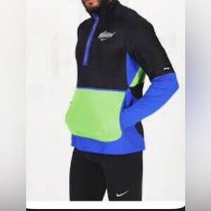 Wildrun Nike Running Jacket Black, Blue Neon Green 1/4 zip Men sz XL